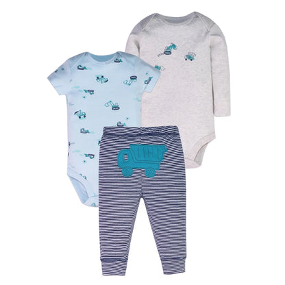 3PCS Baby Bodysuits+Pants Cotton Newborn Baby Boy Clothes Summer Cartton Kids Clothing Sets 0-24 Moth Bebe Jumpsuit