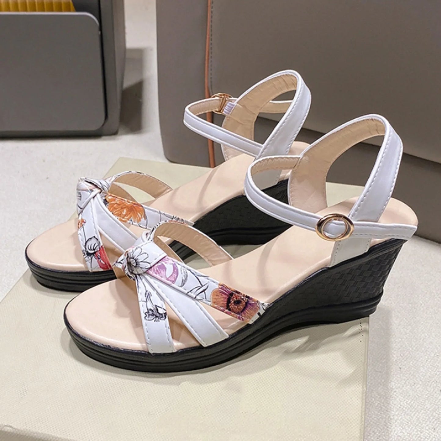 Women One Button Sandals High Wedges Heel Shoes For Summer With Arch Support Comfortable Commuting Work Sandal for Women