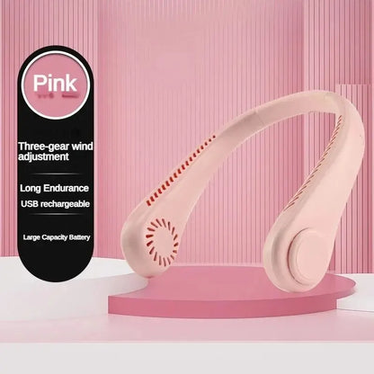 Portable Neck Fan, Mini Bladeless Hanging Neck Fan 1200mAh Rechargeable Air Cooler 3 Speed for Student Office Summer Sports Fans