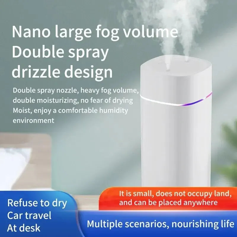 USB Air Humidifier with Dual Spout, Essential Oil Aromatherapy Humidifier, Car Aromatherapy Silent Cool Mist Maker, Home and Off