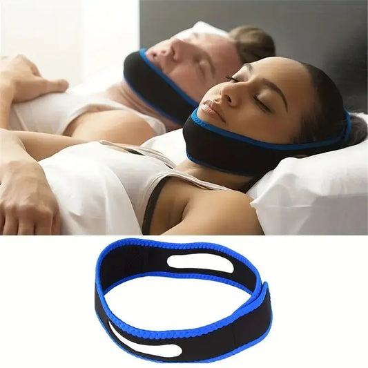 Snoring Stop Headband Anti-Snoring Belt Black Blue Chin Strap Adjustable Velcro Snoring Stop with Sleep Shut up and Breathe