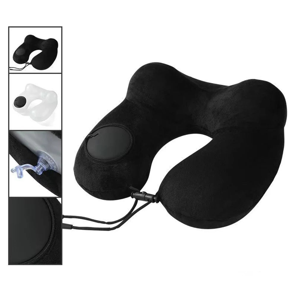 1pc Press And Inflate Portable Neck Pillow, Detachable For Cleaning, Suitable For Outdoor Travel, Business Travel, And Camping