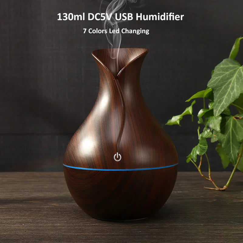 Mute fog measure wood grain vase humidifier Home bedroom indoor office night light ultrasonic humidifier