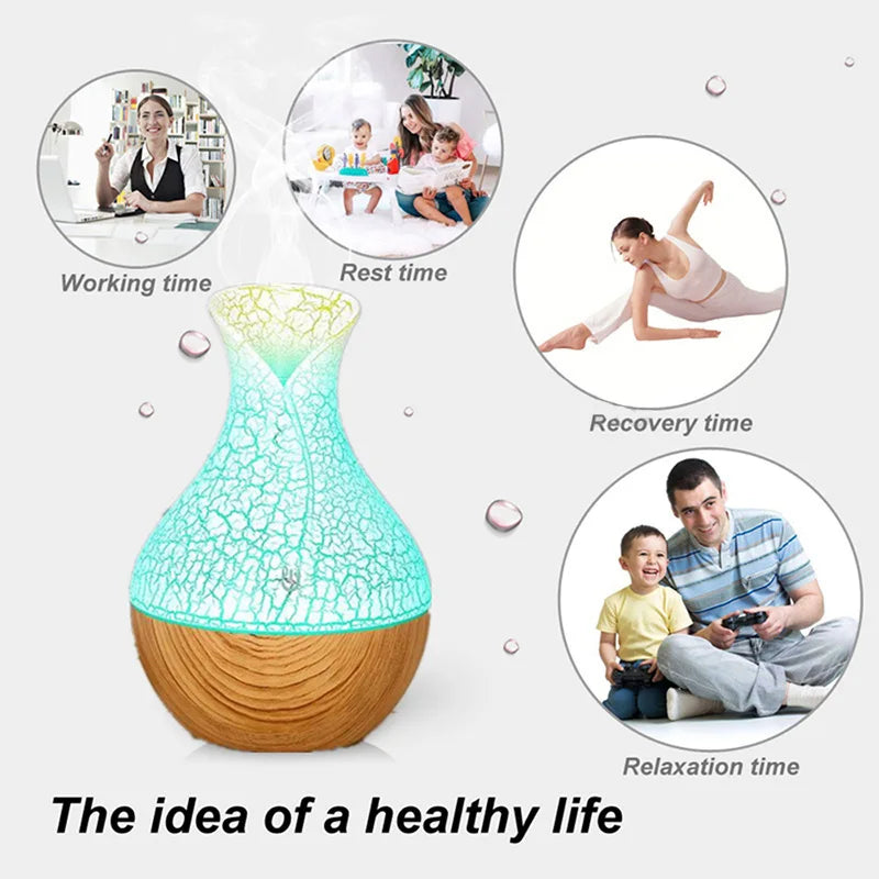 Mute fog measure wood grain vase humidifier Home bedroom indoor office night light ultrasonic humidifier