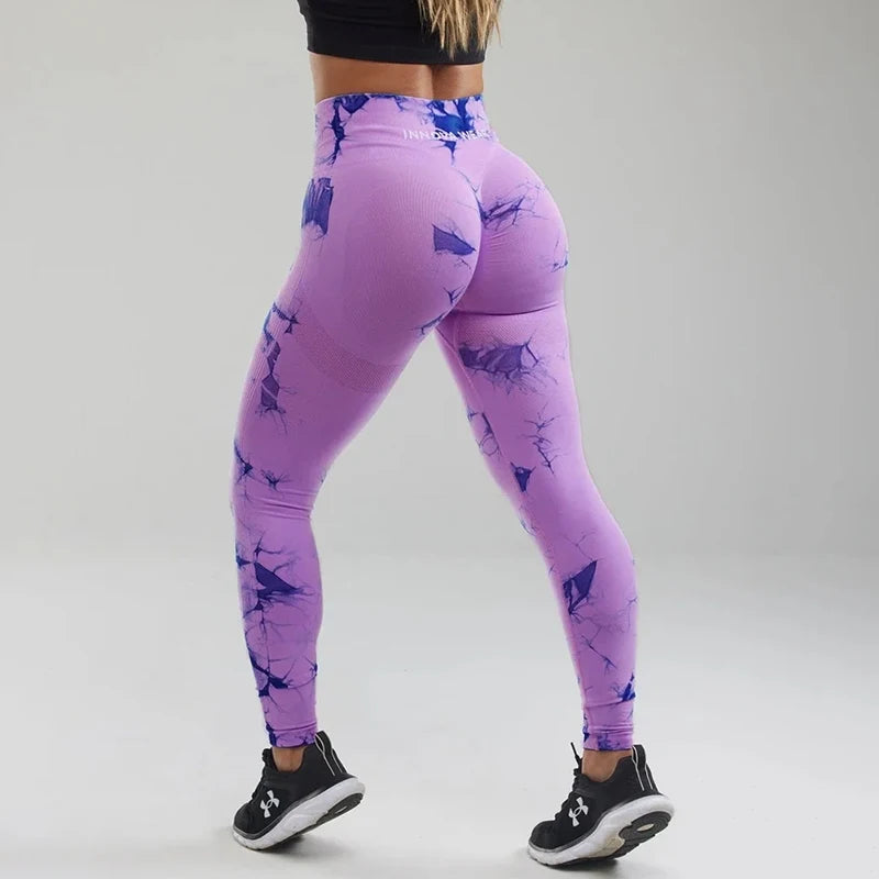 INNOVA WEAR Women Tie-Dye Yoga Pants Brown purple Lightning Marble Scrunch Butt Leggings Women Gym Fitness Leggins Workout Pants
