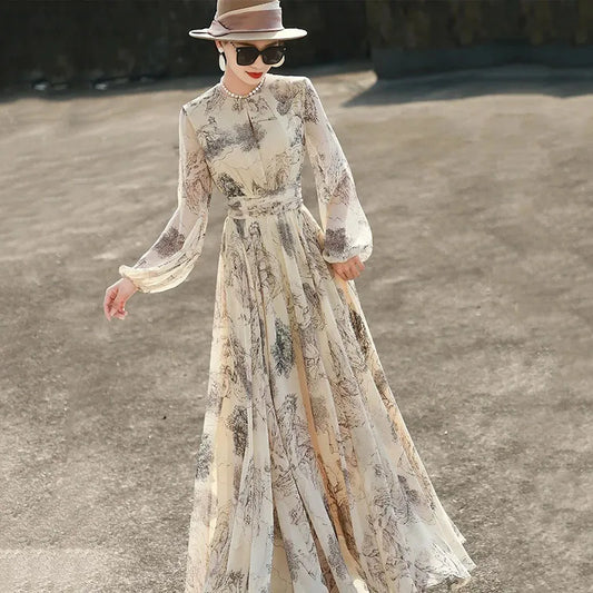 Long Dress for Women 2025 Spring Beach Bohemian Elegant Maxi Dresses Casual Female Clothing Y2K Long Sleeve Print Party Vestido