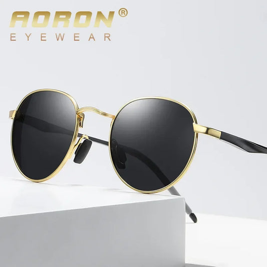 AORON Retro Polarized Sunglasses Round Sun Glasses Men Women Mirror Reflective Metal Frame Aluminum Legs Men Sunglasses A553