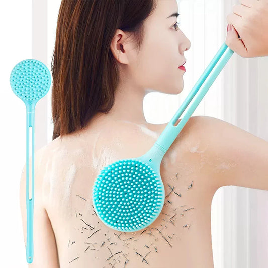 1Pc Silicone Long Handle Bath Brush Double-Sided Shower Exfoliating Brush Body Scrub Back Massage Brushes Bathroom Accessories