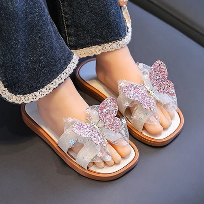 Girls new bow decorative cute fashion versatile slippers outdoor leisure indoor home spring and summer are suitable sandals