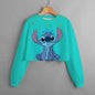 2024 Autumn New Girls Kids Clothing Print Cropped Hoodie Disney Stitch Casual Cute Cartoon Girls Sweatshirt Tops Classic Hoodie