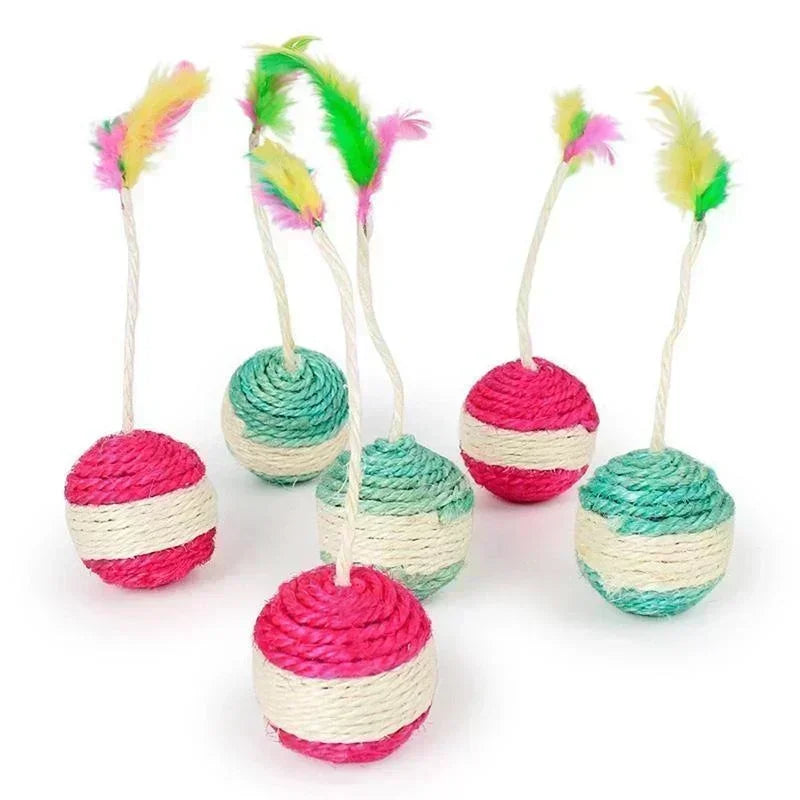 1Pc Cat Toy Sisal Scratching Ball Training Toy for Kitten Pet Cat Supplies Feather Toy Cat Toys Interactive Pet Products