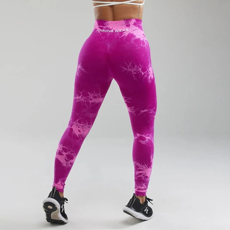 INNOVA WEAR Women Tie-Dye Yoga Pants Brown purple Lightning Marble Scrunch Butt Leggings Women Gym Fitness Leggins Workout Pants
