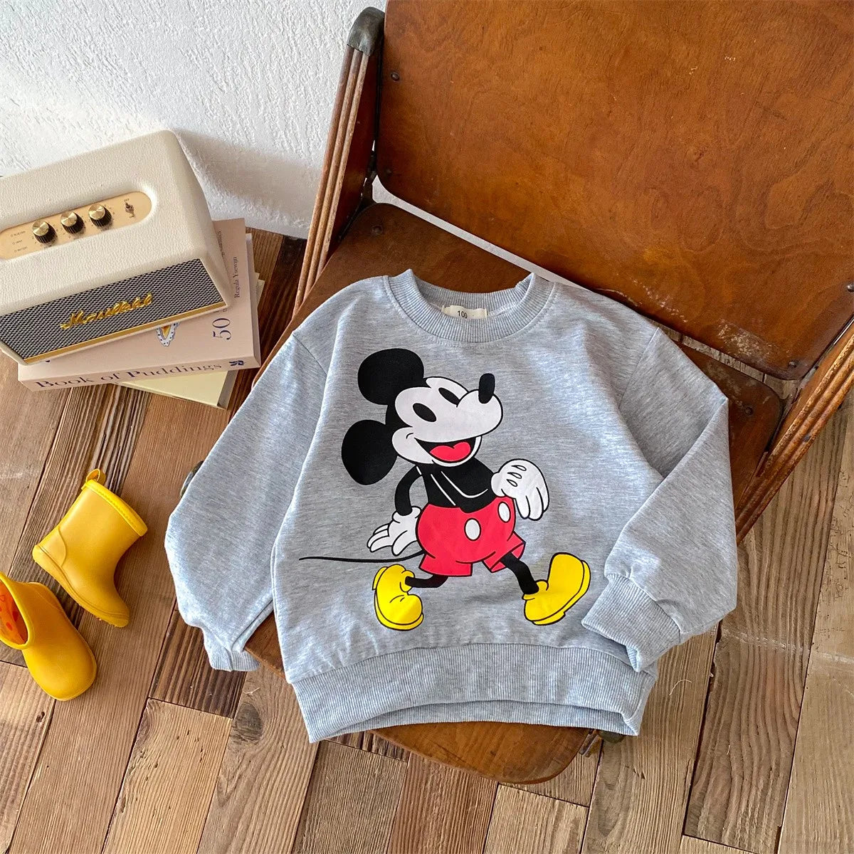 Disney Mickey Children Sweatshirt Loose Casual Fashion Hoodies Round Collar Pullovers Spring Autumn Kids Clothing Girl Sweater