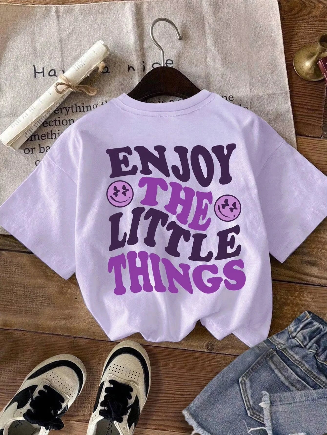 Summer Tees Y2k Harajuku Style Kids Clothing Tops All-Match Classic  Kawaii Cotton Girls Casual Simple Letter Back Print T-Shirt