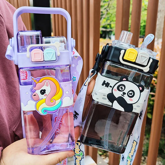 520ml Cartoon Plastic Water Bottle With Strap BPA Free Portable Creative Durable Kids Student Drinking Bottle