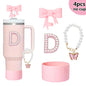4pcs Silicone Tumbler Accessory Set for Stanley Cup Decor with Straw, Bow, Artificial Pearl Butterfly Keychain for Decoration