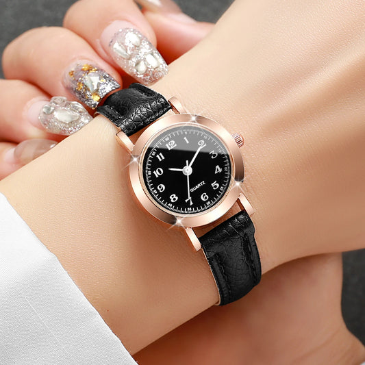 Women's Fashion Retro Small Fresh Simple Scale Elegant Trendy Korean Edition Fashion Quartz Watch Combination Set (Without Box)