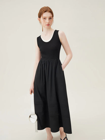 FSLE Classic Cleanfit Elegant Fake Two-pieces Vest Summer Women Long Dress 2024 New Versatile Casual A-Line Dress 24FS12982