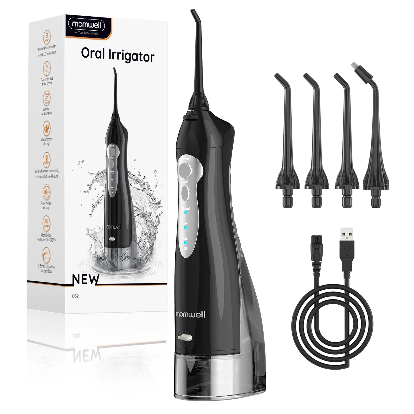 D52 Portable Water Flosser – 3 Modes, 4 Jets