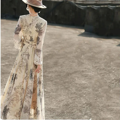 Long Dress for Women 2025 Spring Beach Bohemian Elegant Maxi Dresses Casual Female Clothing Y2K Long Sleeve Print Party Vestido