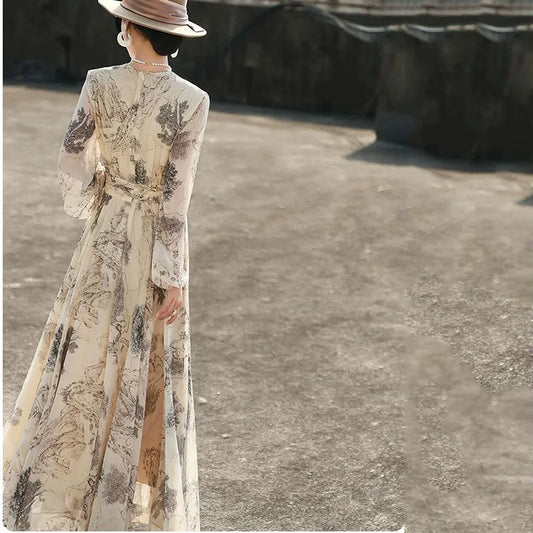 Long Dress for Women 2025 Spring Beach Bohemian Elegant Maxi Dresses Casual Female Clothing Y2K Long Sleeve Print Party Vestido