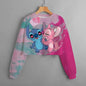 2024 Autumn New Girls Kids Clothing Print Cropped Hoodie Disney Stitch Casual Cute Cartoon Girls Sweatshirt Tops Classic Hoodie