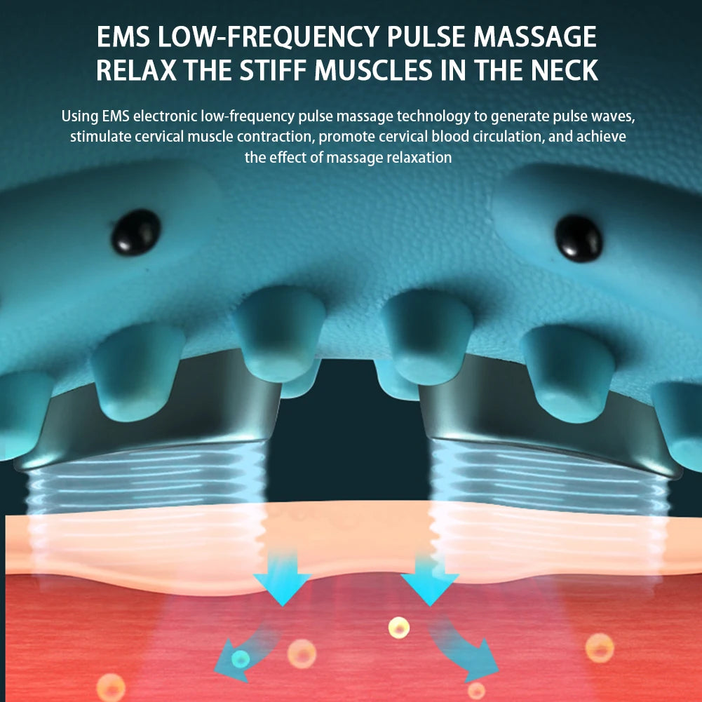 Multifunction EMS Electrotherapy Heating Cervical Spine Pillow Wireless Ergonomic Acupressure Neck Pillow for Relax Pain Relief