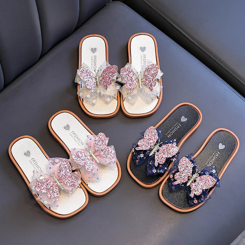 Girls new bow decorative cute fashion versatile slippers outdoor leisure indoor home spring and summer are suitable sandals