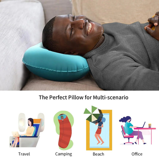 Portable Comfortable Inflatable Pillow, Camping Pillow, Pool Pillow, Ultra Soft Car Pillow for Neck and Lumbar Support