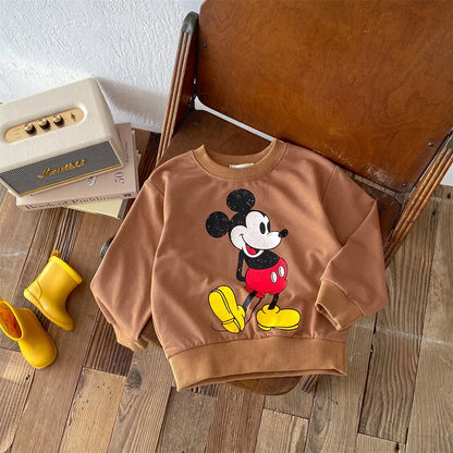 Disney Mickey Children Sweatshirt Loose Casual Fashion Hoodies Round Collar Pullovers Spring Autumn Kids Clothing Girl Sweater