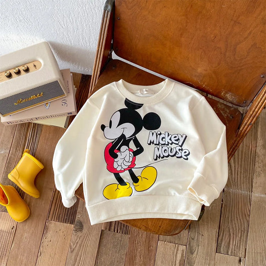 Disney Mickey Children Sweatshirt Loose Casual Fashion Hoodies Round Collar Pullovers Spring Autumn Kids Clothing Girl Sweater