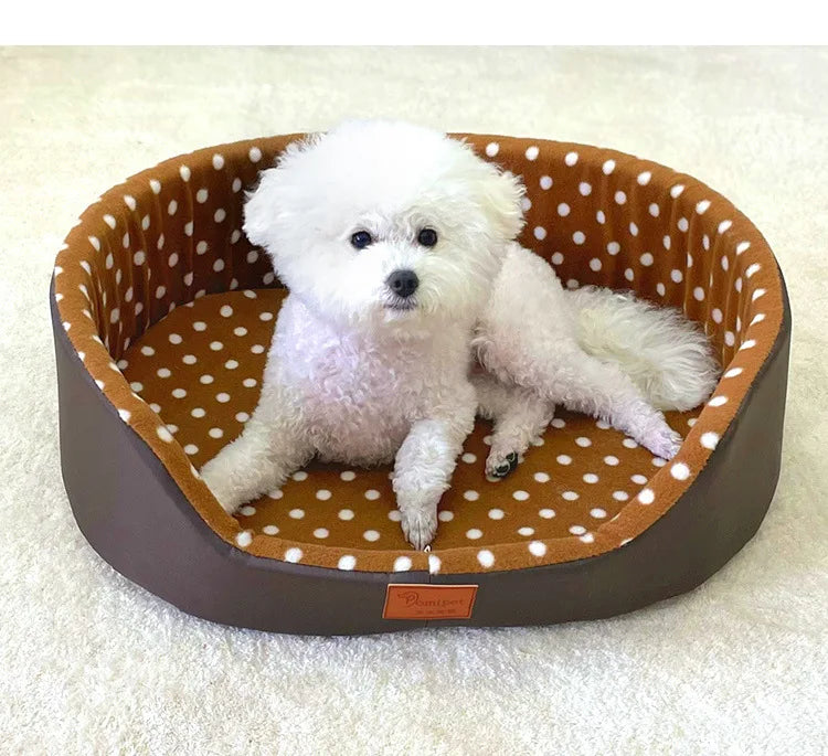 Pet Bed Warm Dot Pattern Dog House Top Quality Sofa Kennel Soft Fleece Pet Casa Cat Mats for Gatos Small Dogs Perros Accessories