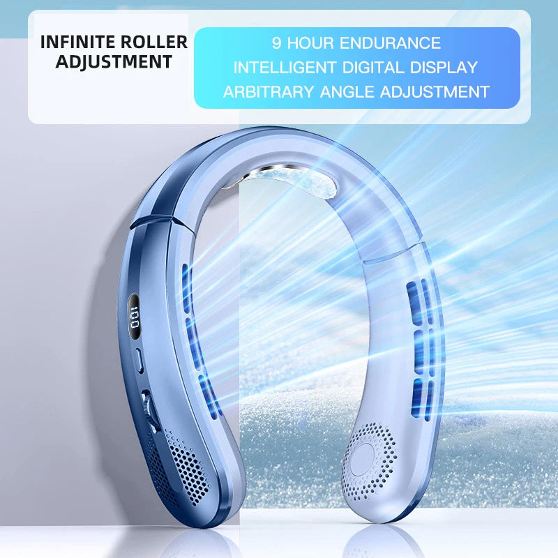 Fan 3000mA Portable Mini Hanging Neck Fan Bladeless Neckband Fan Digital Display Power Air Cooler USB Rechargeable Electric Fans