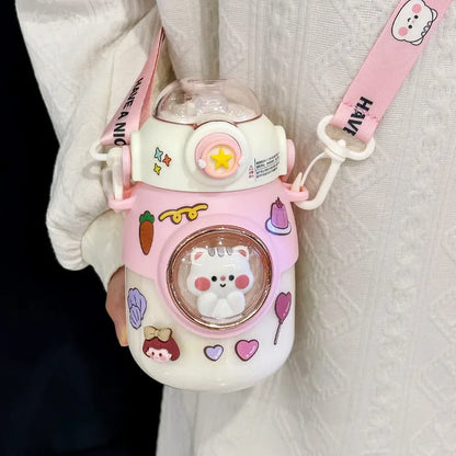 Cute Kids Water Bottles With Straw For Girls Children's 820ml Large Capacity Kawaii Cartoon Student School Travel Water Cup