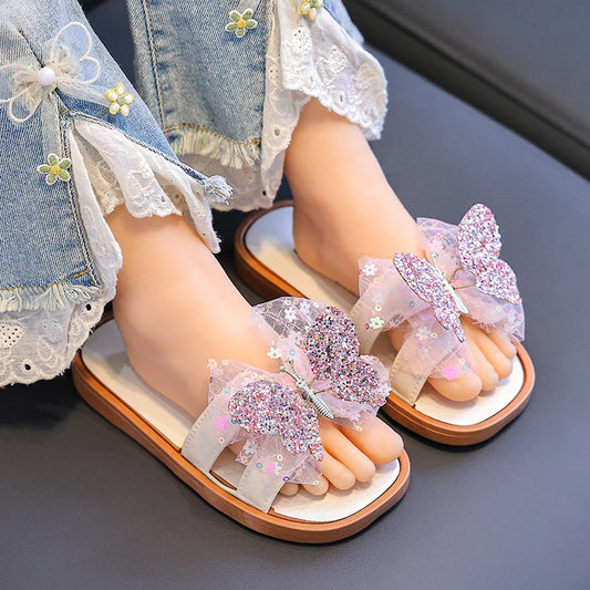 Girls new bow decorative cute fashion versatile slippers outdoor leisure indoor home spring and summer are suitable sandals