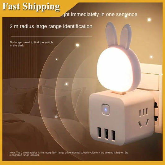 2Pcs USB Reading Lamp,Mini Bunny Night Light, Smart Voice 3 Color Desk Lamp For Bedroom Kids Room White Easy Install Easy To Use