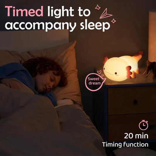 Cute Axolotl Night Light for Kids Bedroom Rabbit Animal Silicone Nursery Sleeping Lamp Touch Control Nightlights For Baby Gifts