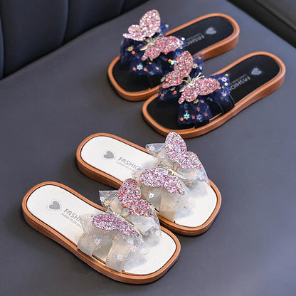 Girls new bow decorative cute fashion versatile slippers outdoor leisure indoor home spring and summer are suitable sandals