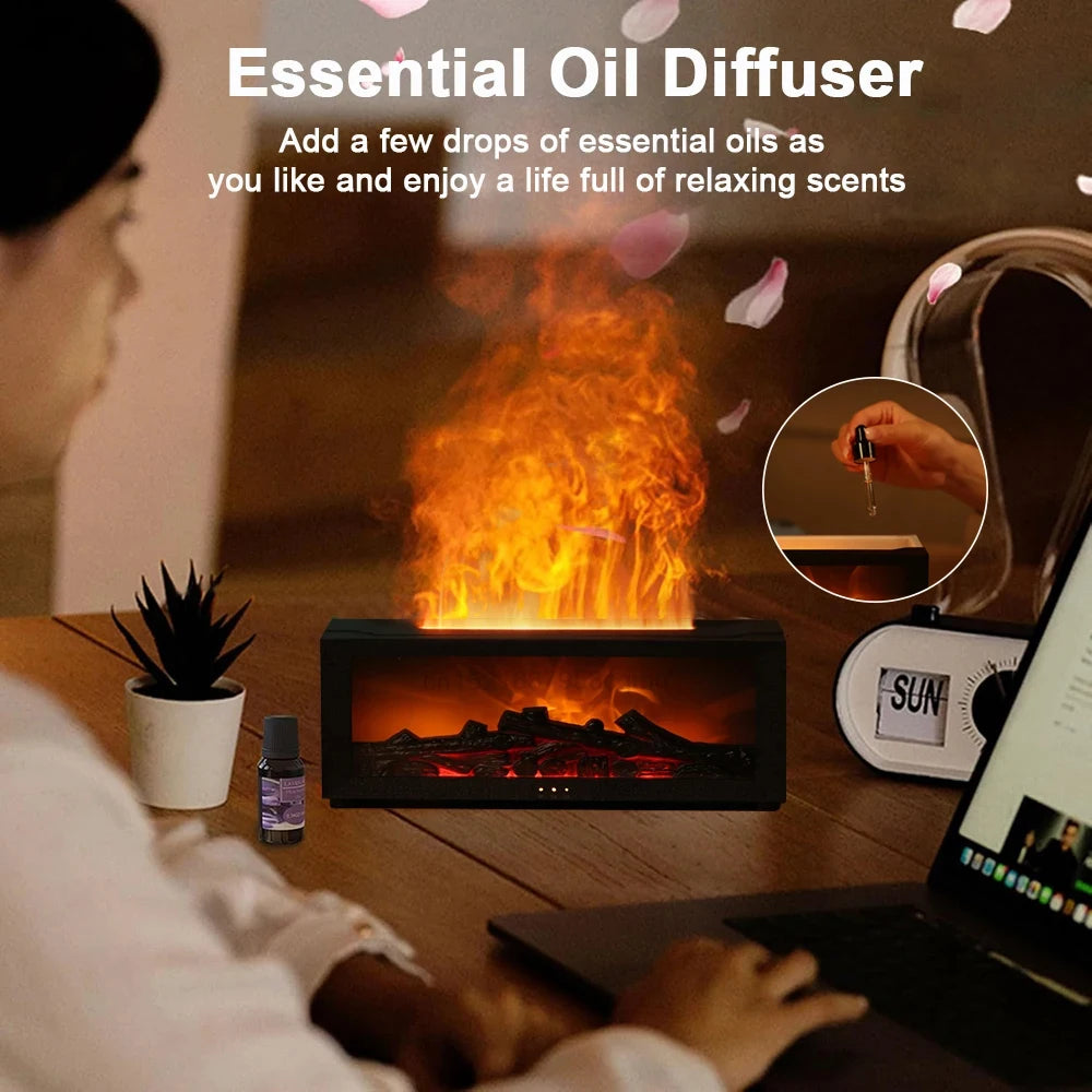 Fireplace Aroma Essential Oil Diffuser Colorful Flame Air Humidifier with Timer Remote for Home Bedroom Office Festival Gifts