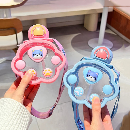 2025 New Cartoon Children'S Student Fun Mars Rover Plastic Cup Cat Claw Simple Straw Cup Outdoor Portable Bouncing Water Cup
