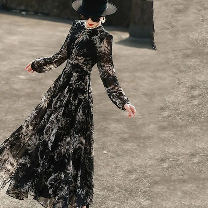 Long Dress for Women 2025 Spring Beach Bohemian Elegant Maxi Dresses Casual Female Clothing Y2K Long Sleeve Print Party Vestido