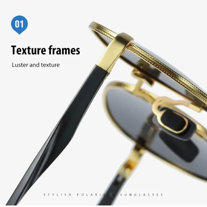 AORON Retro Polarized Sunglasses Round Sun Glasses Men Women Mirror Reflective Metal Frame Aluminum Legs Men Sunglasses A553