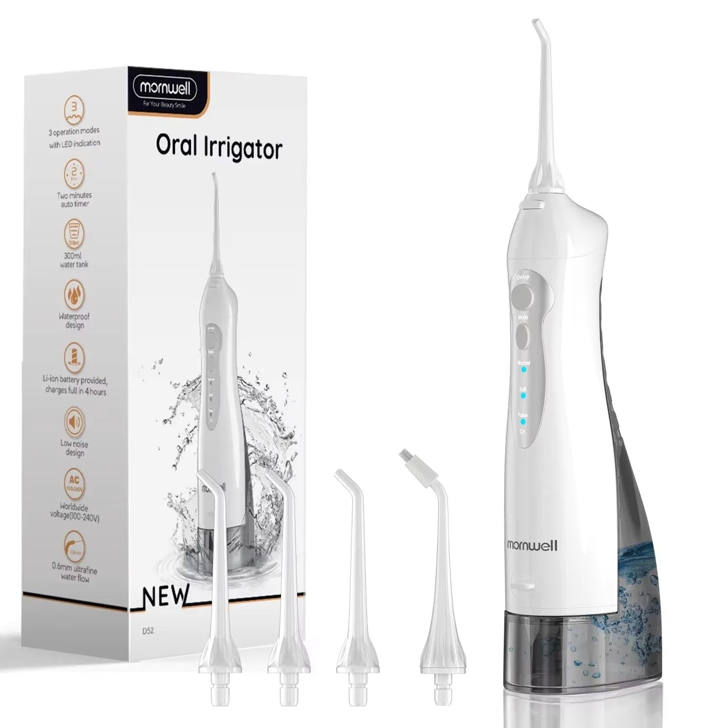 D52 Portable Water Flosser – 3 Modes, 4 Jets