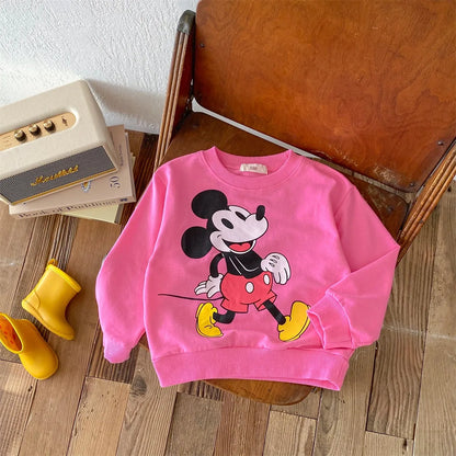 Disney Mickey Children Sweatshirt Loose Casual Fashion Hoodies Round Collar Pullovers Spring Autumn Kids Clothing Girl Sweater