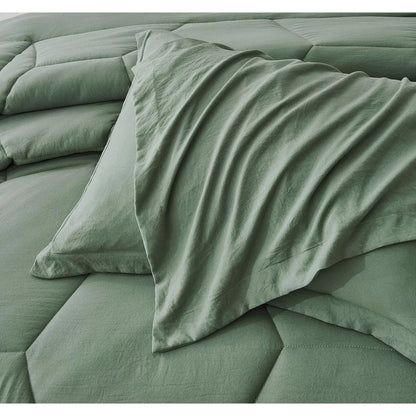 Vero Sage Green Comforter Set Oversized Queen Size 3-Piece Fluffy Soft Lightweight Bedding Honeycomb