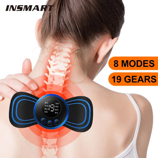 Mini Electric Neck & Back Massager – EMS Muscle Relaxation with 8 Modes
