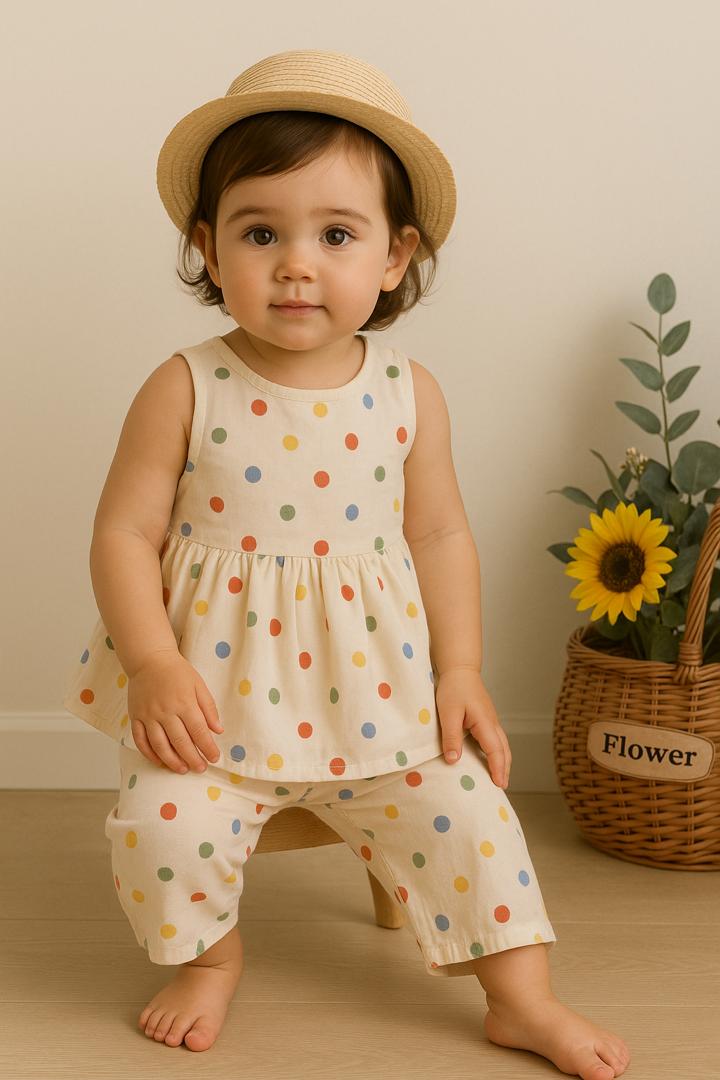 Children's Clothing Sets Color Polka Dot Sleeveless Top + Wide Leg Pants 2pcs Toddler Girl Clothes Kids Boutique Clothes