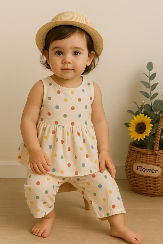 Children's Clothing Sets Color Polka Dot Sleeveless Top + Wide Leg Pants 2pcs Toddler Girl Clothes Kids Boutique Clothes
