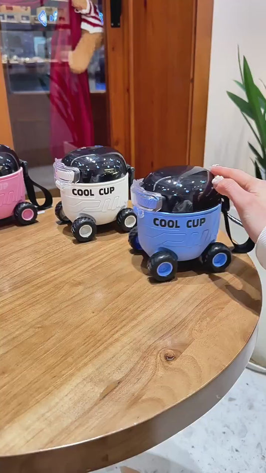 550ml Cute Portable Water Bottle with Handle Kid Car Straw Water Cup Bus Shape Children's Water Bottle Drinking Cup